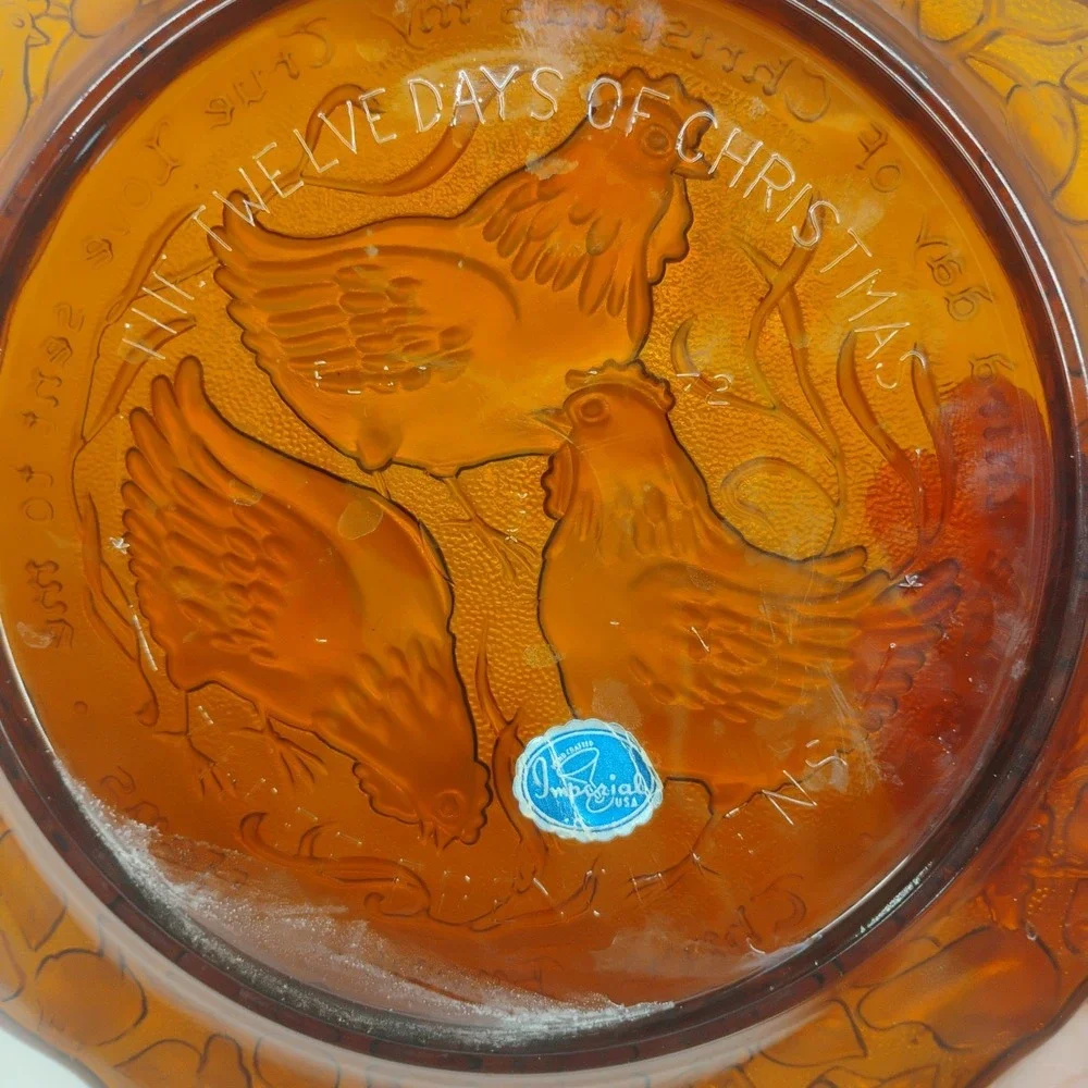 Imperial Carnival Glass Three French Hens 1972 Vintage 12 Days Christmas Plate